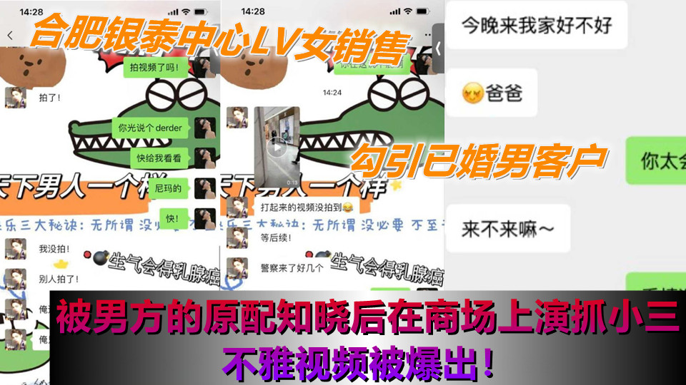 合肥银泰中心LV女销售勾引已婚男客户,被男方的原配知晓后在商场上演抓小三不雅视频被爆出!