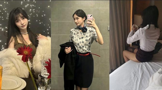 东方航空又爆一空乘下海被重庆渝北太子苑阿伦8万包包拿下，高挑美艳空姐酒店翘臀主动抽插