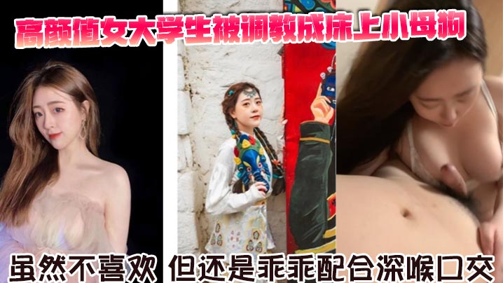 高颜值女大学生被调教成床上小母狗。虽然不喜欢,但还是乖乖配合深喉口交。舌舔骑乘坐在胸脯上男友的JB,