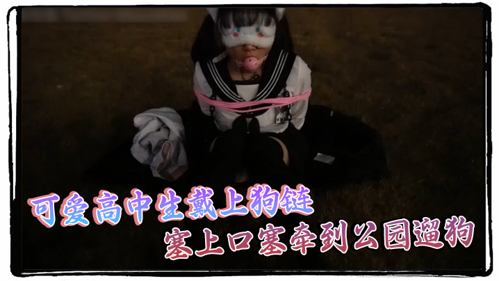 可爱高中生戴上狗链,塞上口塞牵到公园遛狗 真是个贱母狗